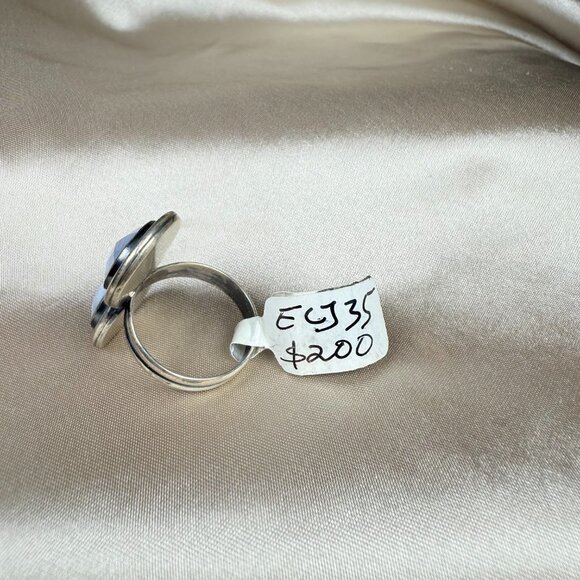 Handmade Blue Lace Agate Double Round Gemstone Silver Ring Jewelry Size 7.75 - Picture 3 of 5